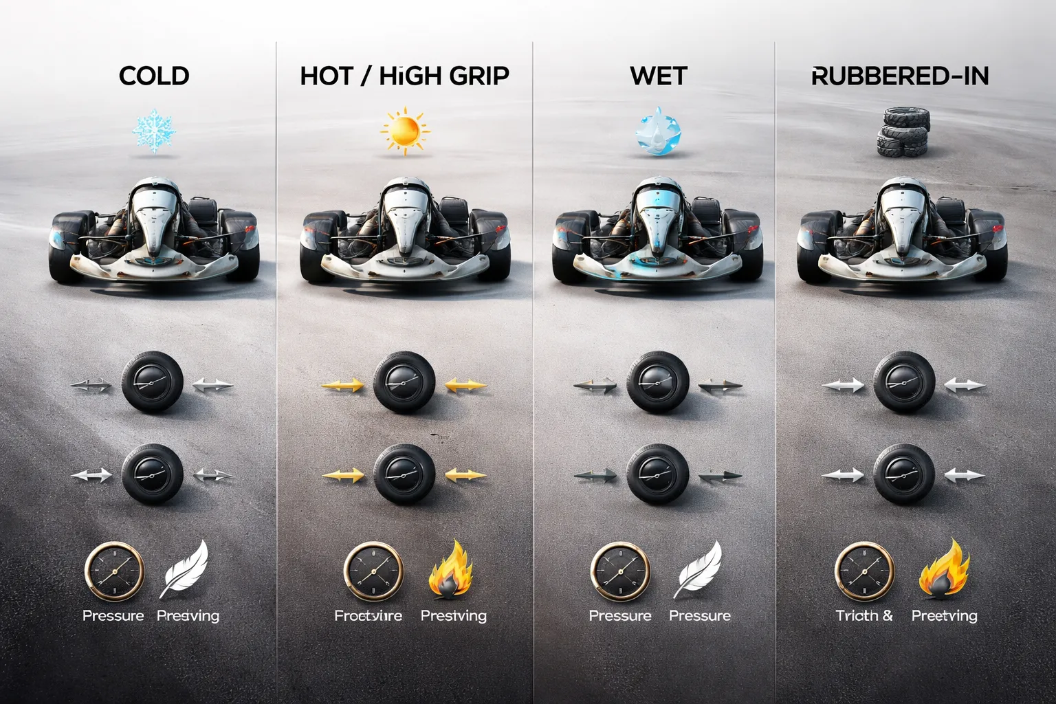 Afstellen per omstandigheden: koud, warm, nat en &lsquo;rubbered-in&rsquo;