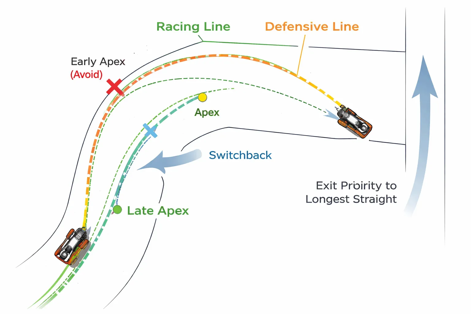 De basis: racelijn vs. verdedigende lijn (en de trade-offs)