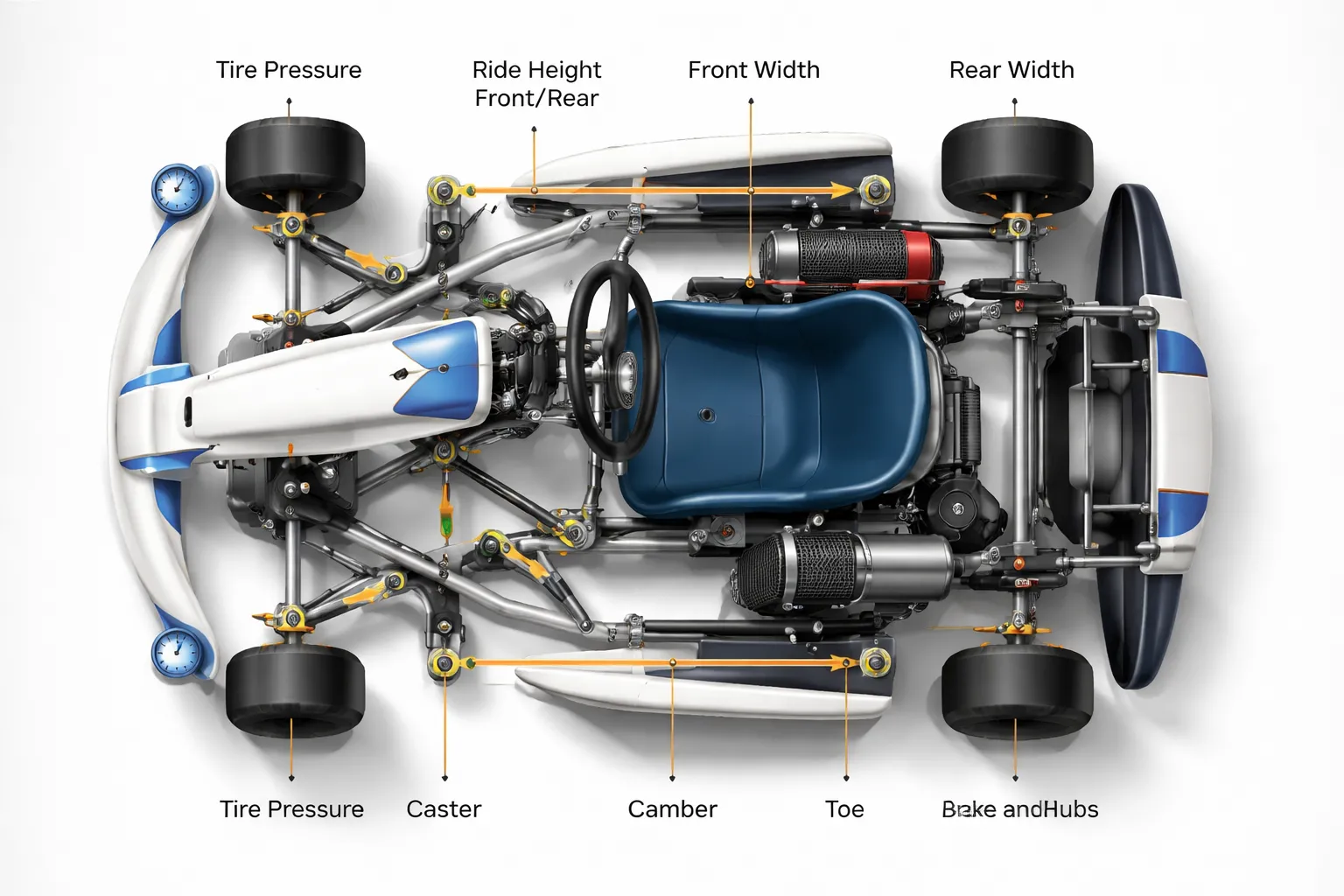 De basis van een kart setup voor nat weer (overzicht van de knoppen die je kunt draaien)