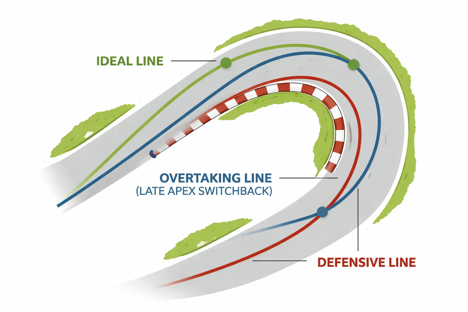 Inhaal- en verdedigingslijnen: wanneer je afwijkt van de ideale lijn