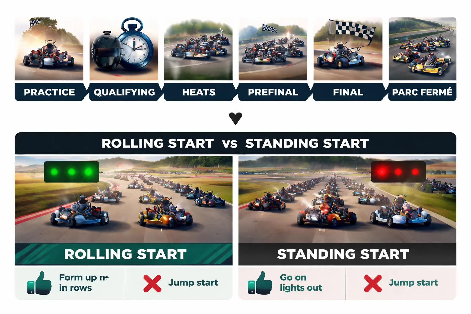 Kern van het wedstrijdreglement: baan, sessies en startprocedures