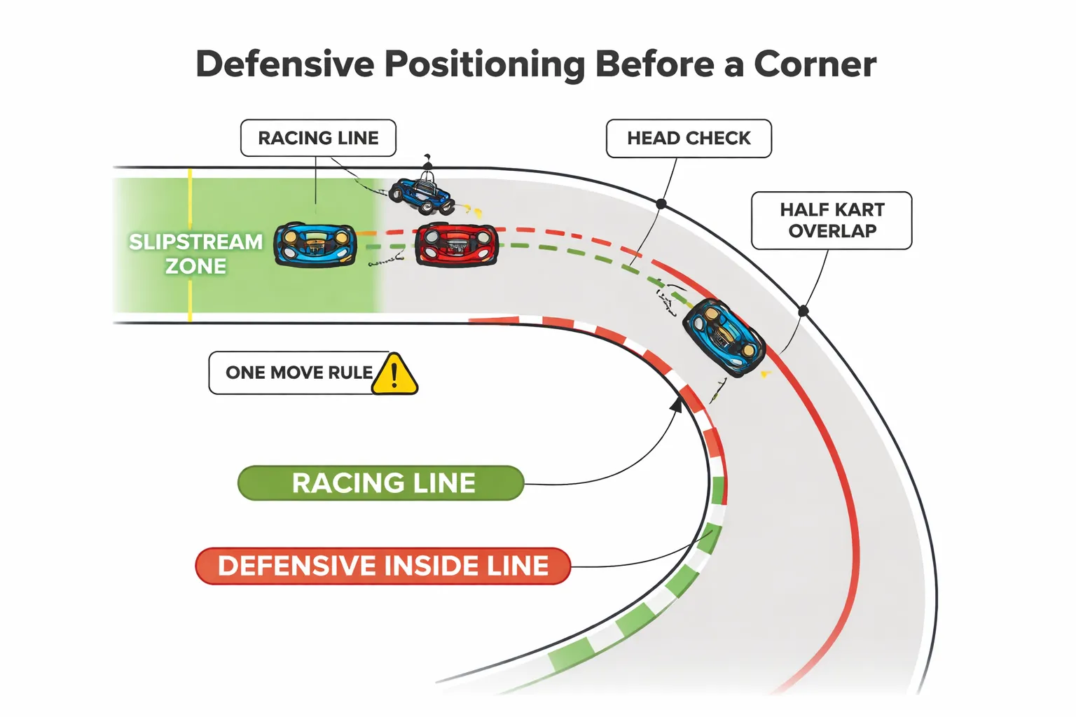 Positioneren v&oacute;&oacute;r de bocht: controleer het gevecht v&oacute;&oacute;rdat het begint