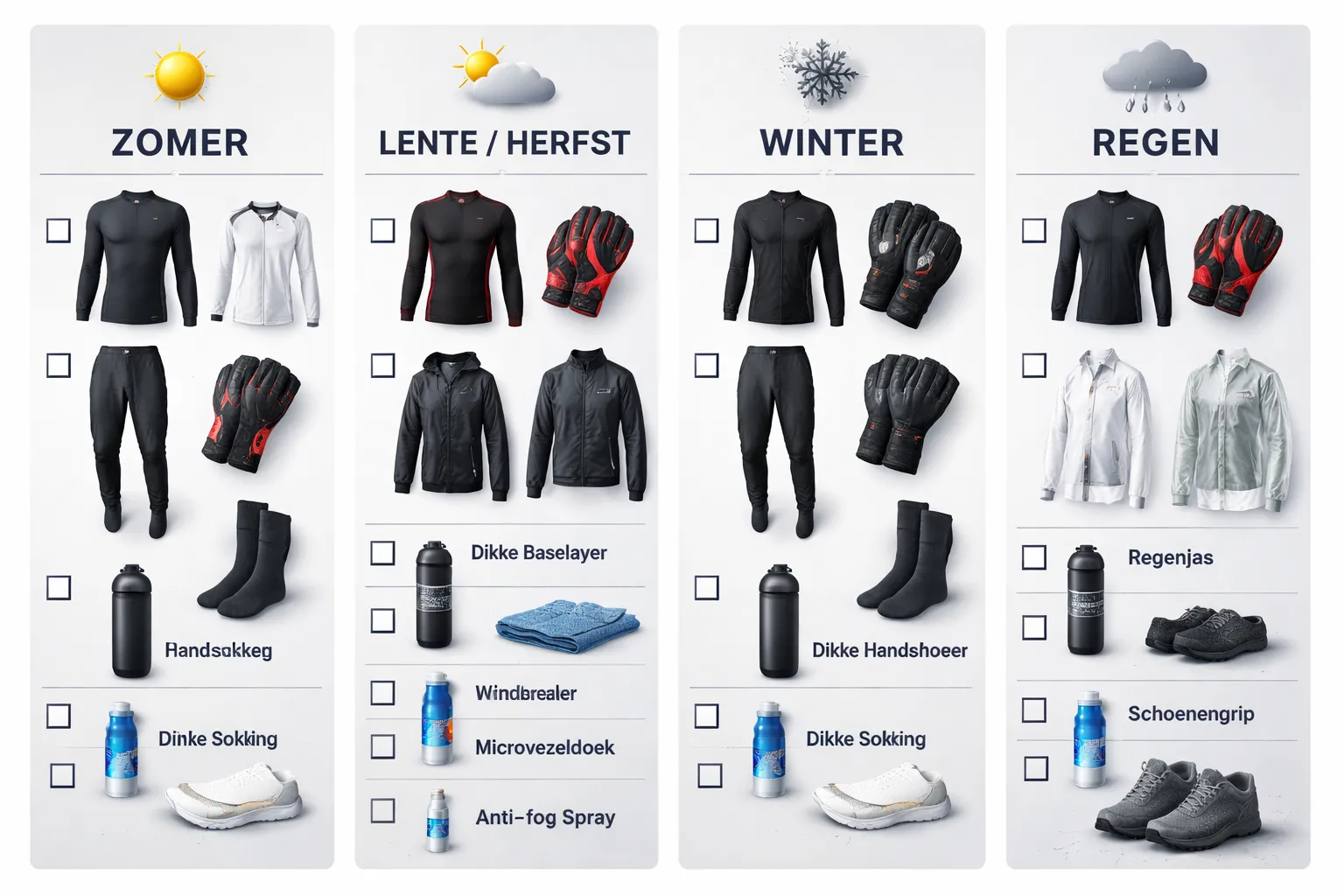 Seizoens- en weerchecklist (praktisch per scenario)