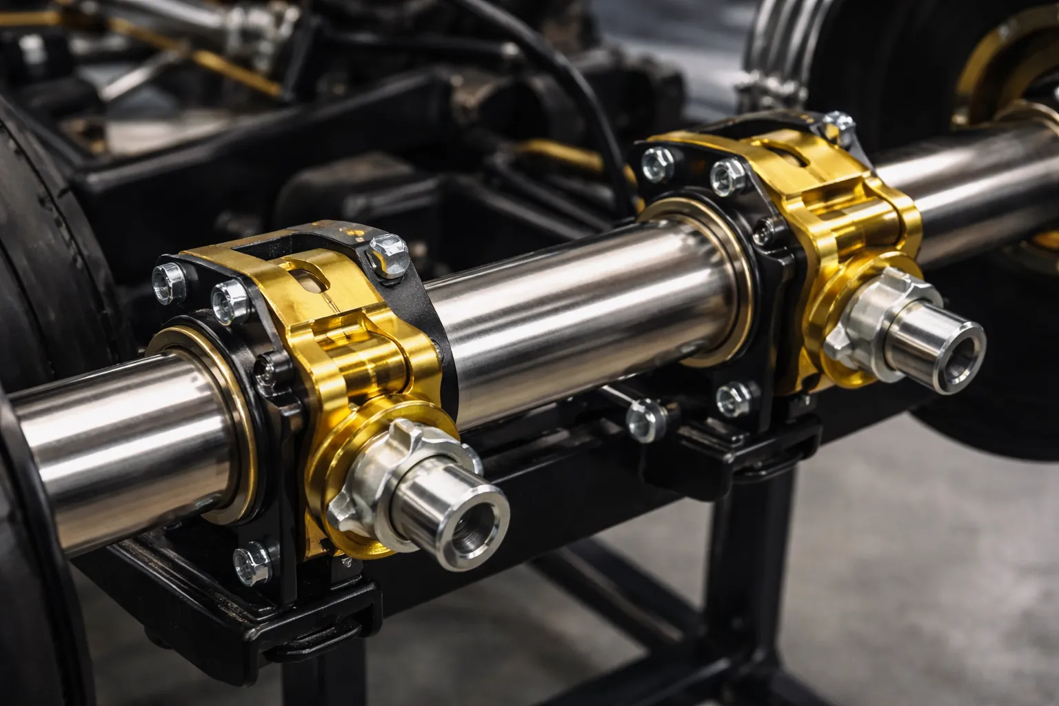 Stap 5: achteras & lagerblokken (de kern van grip vs. rotatie)