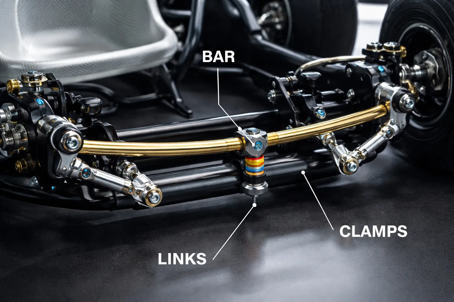 Stap 6: stabilisator/anti-roll bar (als je kart dit heeft)