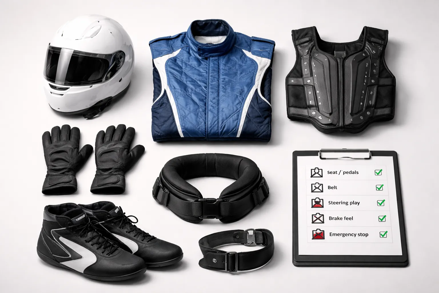 Verplichte veiligheidsmaatregelen op de kartbaan (uitrusting & voorbereiding)